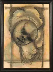 Portrait by Ben Macala, charcoal and pastel on paper, sold Mar 2024