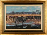 Buffalo by Nico Coetzee, oil on canvas mounted on board, sold Mar 2024