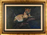 Leopard by Nico Coetzee, oil on canvas mounted on board, sold Mar 2024