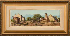 Old Buildings in a Rural Landscape by Otto Klar, oil on board, sold Mar 2024