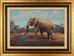 Elephant by Nico Coetzee, oil on canvas mounted on board, sold Mar 2024