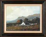 Farmhouse with Mountains by Mauro Chiarla, oil on canvas, sold Mar 2024
