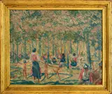 Figural Landscape by F. Pisani, Oil on Canvas Board, sold Jun 2024