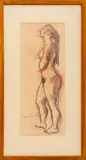 Standing Female Nude by Moses Soyer, Charcoal and Crayon on Paper, sold Jun 2024