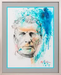 Samuel Beckett by Phil Padwe, Mixed Media on Paper, sold Jun 2024