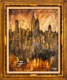 New York City Skyline by Carlos Irizarry, 1965, Oil on Canvas, sold Jun 2024