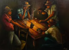 Dice Players by Jean Nehemy, 1970, Oil on Canvas, sold Jun 2024
