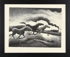 Running Horses by Thomas Hart Benton, 1955, ink lithograph, sold Mar 2024