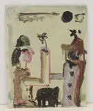Zwei Figuren mit Elefant und Palme by Friedrich Kuhn, mixed media, sold Dec 2022