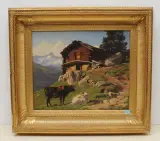 Sommerliche Alplandschaft mit Kühen und Speicher by Albert Lugardon, oil on panel, sold Dec 2022