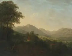 Blick von einer Anhöhe in ein weites Tal, 1823 by Wilhelm Scheuchzer, oil on canvas, sold Dec 2022