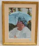 Frau mit blauem Sonnenschirm by Rudolf Zender, oil on canvas, sold Dec 2022
