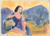 Frau in einer Landschaft by Carl junior Liner, gouache, offered Dec 2022