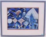 Blaue Landschaft by Hans Rudolf Strupler, mixed media, offered Dec 2022