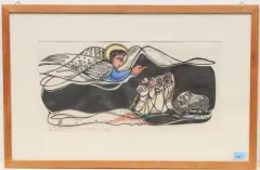 Die Hirten auf dem Felde by Lill Tschudi, color woodcut, offered Dec 2022