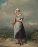 Strickendes Mädchen by Francois Louis Lanfant de Metz, oil on canvas, sold Sep 2022