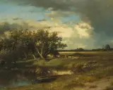 Landschaft bei aufziehendem Gewitter (wohl im Limousin) by Jules Dupré, oil on canvas, sold Sep 2022