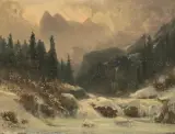 Winterlandschaft mit Bach by Gabriel Loppé, oil on canvas, sold Sep 2022