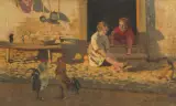 Zwei Bauernmädchen by Eugenio Spreafico, oil on panel, offered Sep 2022