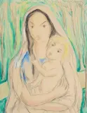 Mutter mit Kind by Víctor Manuel García Valdés, 1968, watercolor, sold Sep 2022