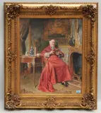 Interieur mit lesendem Kardinal by Berrnard Louis Borione, watercolor, sold Sep 2022