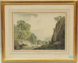 Felsige, baumbestandene Flusslandschaft by Samuel Frey, watercolor, sold Sep 2022