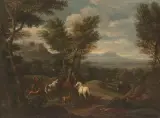 Umkreis Der Hirt versucht ein aufgeregtes Pferd zu beruhigen by Pieter van Bloemen, oil on canvas, sold Sep 2022