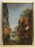 Blick auf den Kanal einer französichen Kleinstadt by Jean Frédéric Couty, 1870, oil on canvas, offered Sep 2022