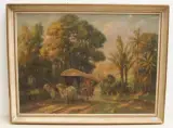 Südostasiatische Landschaft mit Fuhrwerk by A.E. Herrmann, oil on canvas, offered Sep 2022