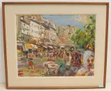 Ansicht der Rue Mouffetard, Paris by Robert Liebknecht, 1950, oil on board, sold Sep 2022