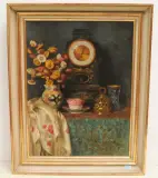 Stillleben mit Tischuhr by Karl Viktor Mayr, 1923, oil on board, sold Sep 2022