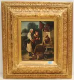 Ein als Soldat verkleideter Affe unterhält die Besucher eines Jahrmarktes by Alfred Emile Méry, oil on canvas, sold Sep 2022