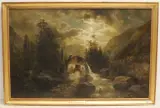 Nächtliche Ansicht einer Hammerschmiede bei Lermoos, Tirol by Josef Thoma, oil on canvas, sold Sep 2022
