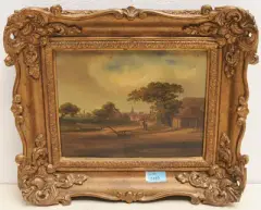 zugeschrieben Landschaft mit Blick auf eine Stadt in der Ferne by Frederick William Watts, oil on panel, sold Sep 2022