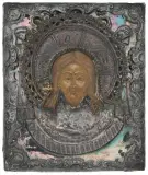 Russisch, Mitte 19.Jh by Mandylion mit Silberoklad, tempera, sold Sep 2022