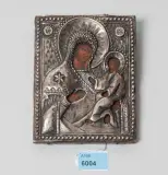 Russisch, 19.Jh by Gottesmutter Jugskaja mit Silberoklad, tempera, sold Sep 2022