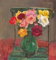 Stillleben mit Rosen, 1990 by Henri Schmid, oil on canvas, sold Sep 2022