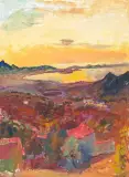 Korsischer Abend", 1980 by Henri Schmid, oil on canvas, sold Sep 2022