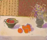 Stillleben mit Früchten und Blumen, 1982 by Constantin Polastri, oil on canvas, sold Sep 2022