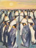 Versammelte Pinguine", 1968/77 by Fritz Hug, oil on canvas, sold Sep 2022