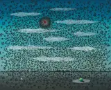 Entstehung eines Gedichtes", 1981 by Walter Grab, oil on board, sold Sep 2022
