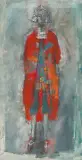 Stehender in roter Weste, 1981 by Rudolf Mirer, oil on board, sold Sep 2022