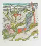 Hirte mit Schlitten by Alois Carigiet, 1974, color lithograph, sold Sep 2022