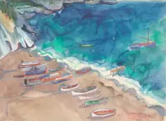 Strand mit Booten by Coghuf, 1929, watercolor, offered Sep 2022