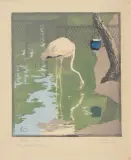 Flamingo by Martha Cunz, 1904, color woodcut, sold Sep 2022