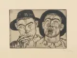 Les paysans musiciens by Edouard Vallet, 1917, etching, sold Sep 2022
