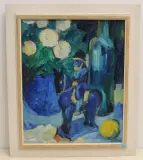 Stillleben mit Reiterfigur, weissen Rosen und Weinflasche by Eugen Cunz, oil on board, offered Sep 2022