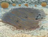 Spiegelungen im Schwarzeis, 1985 by Johannes Diem, oil, offered Sep 2022