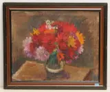 Stillleben mit Dahlien, 1988 by Henri Schmid, oil on canvas, sold Sep 2022