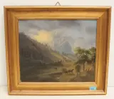 Tallandschaft mit Gebirgszug, 1857 by Konrad Usteri, oil on board, offered Sep 2022